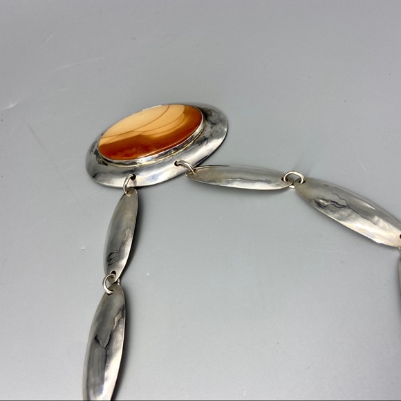 Vintage Sterling Silver & Bruneau Jasper Medallion Necklace - Picture 4 of 16